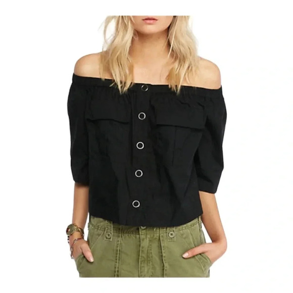 Free People Black Head Over Heels Off Shoulder‎ Top NWT - Picture 1 of 11